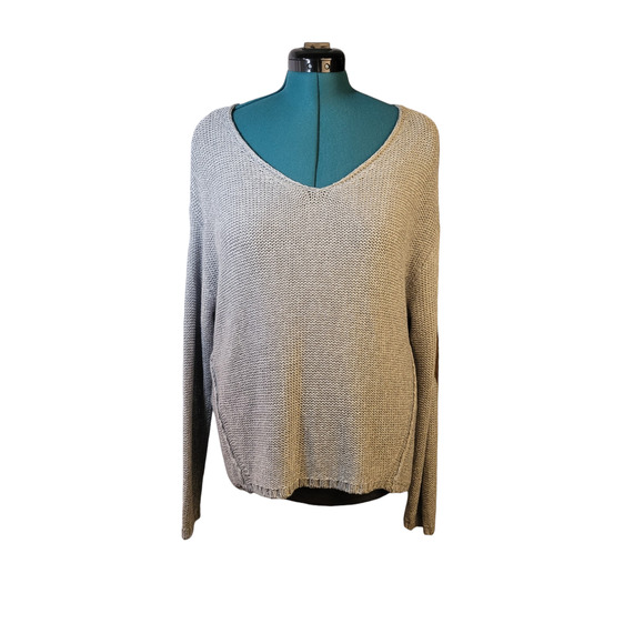 RDI Gray Sweater With Faux Leather Elbow Patches V Neck 1X‎ - Picture 1 of 7